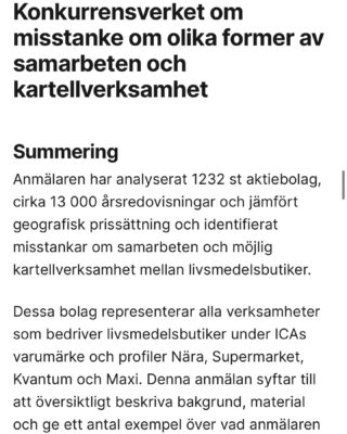 Hvem sætter priserne op hos ICA? Det gør kunderne…

ICA er Sveriges største supermarkedskæde med en markedsandel på over 50% og deres direktør har fundet årsagen til prisstigningerne på mad, som fortsætter selvom energipriserne er faldet.

“Det er kunderne som bestemmer priserne!”, udtaler han. Alligevel er ICA indkaldt til samtale hos finansministeren om de stigende priser.

Hos Lidl og norske Kiwi sænker man priserne. Hos Ica har man advaret kædens butikker om øget risiko for voldelige episoder.

Men nu er Ica anmeldt til konkurrencemyndighederne for priskartel. Klageren har analyseret 10 års data og 13.000 regnskaber og anmelder Ica for koordinerede prismønstre i Ica kæden der ellers består af selvstændige forhandlere, men, ifølge klageren, med en koordineret prissætning. #ica #icapris #inflation #prisstigninger #energipriser #lidl #kiwi #mba #finance